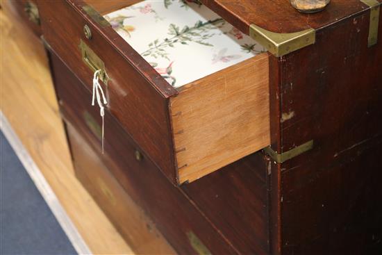 A military Victorian mahogany chest (no feet) W.96cm
